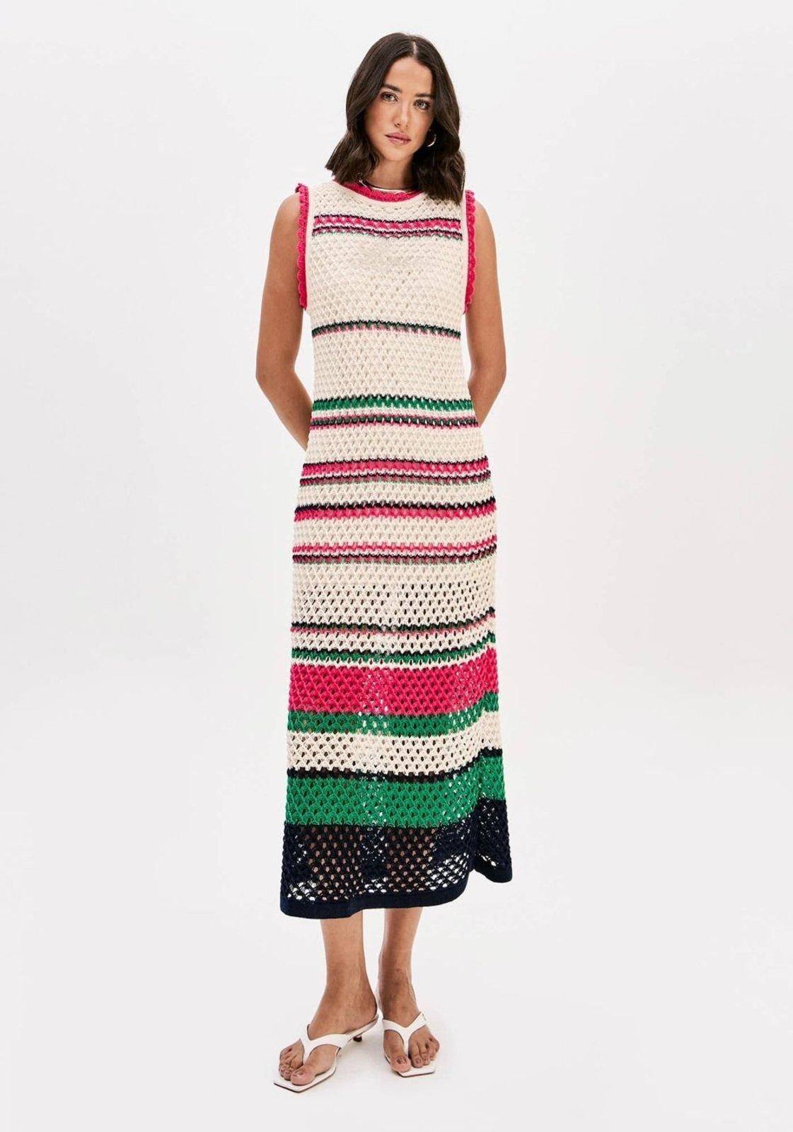 Vestido De Tricô Super Midi Sem Mangas Lança Perfume