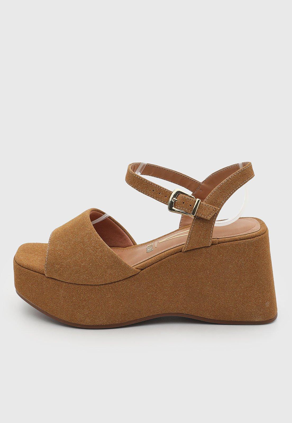 Sandália Feminina Vizzano Plataforma Suede Caramelo