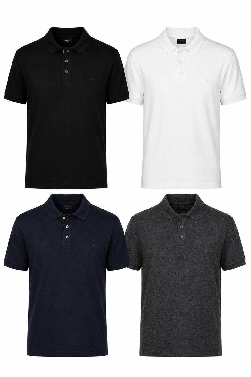 Kit Aramis 4 Polos Piquet Básico (Preto, Branco, Marinho e Grafite)