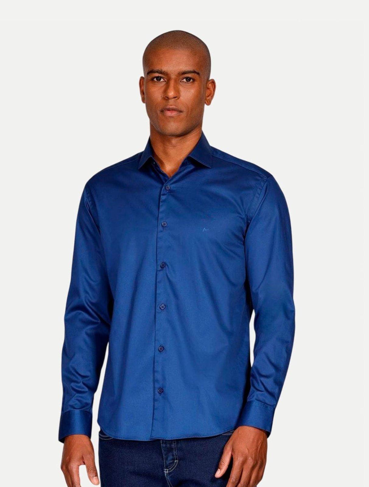 Camisa Aramis Masculina Slim Tricoline Liso ML020685 Azul Médio