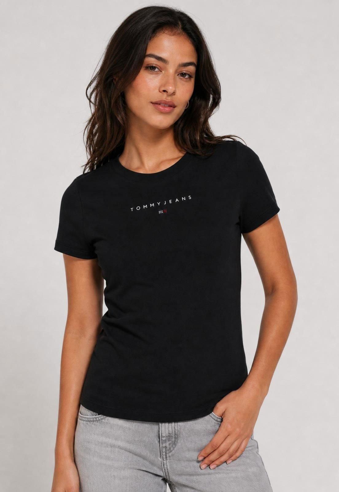 Camiseta Feminina Tommy Jeans Logo Preta