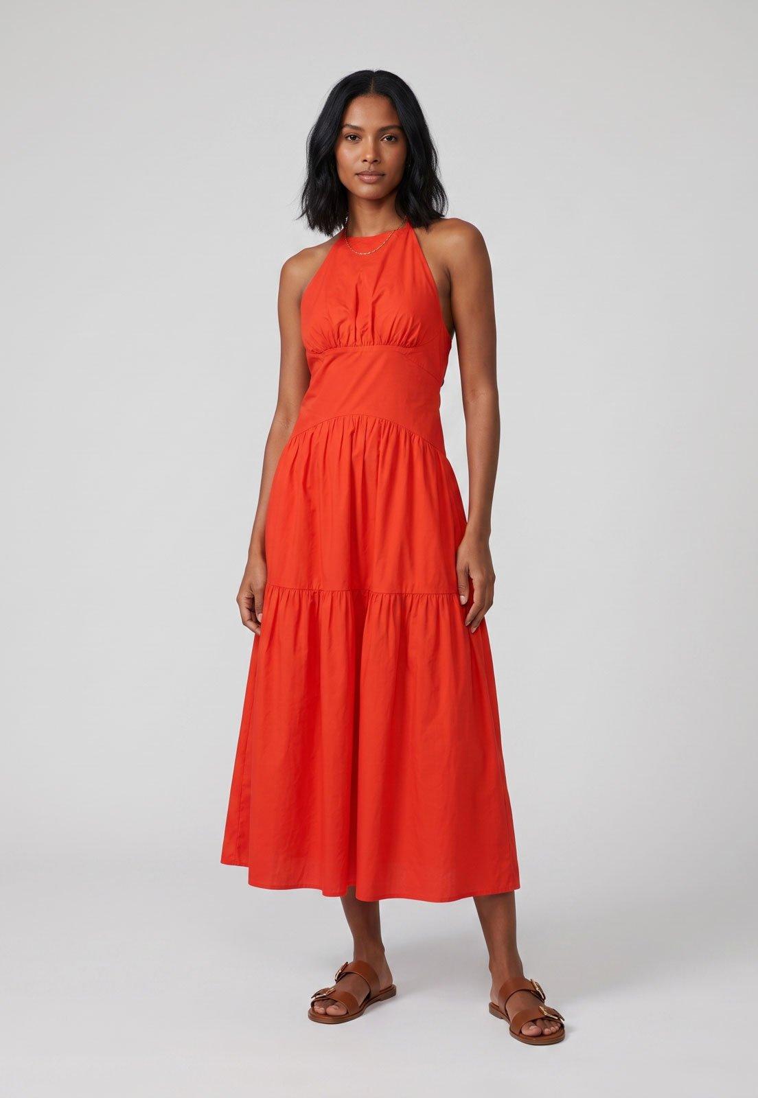 Vestido FARM Midi Halter Laranja