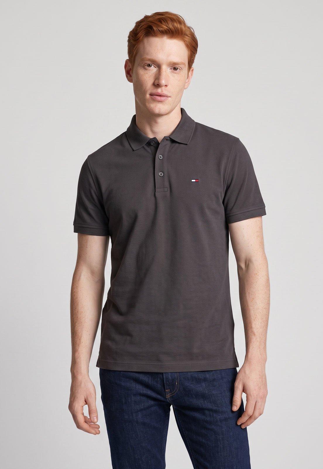 Polo Masculina Tommy Jeans Placket Cinza