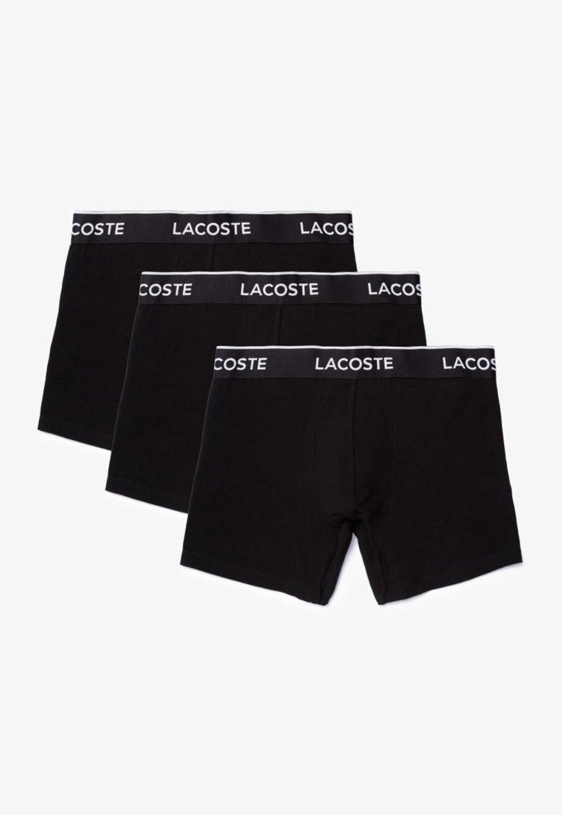 Pack de três boxers masculina Lacostes em algodão com cós assinado Preto