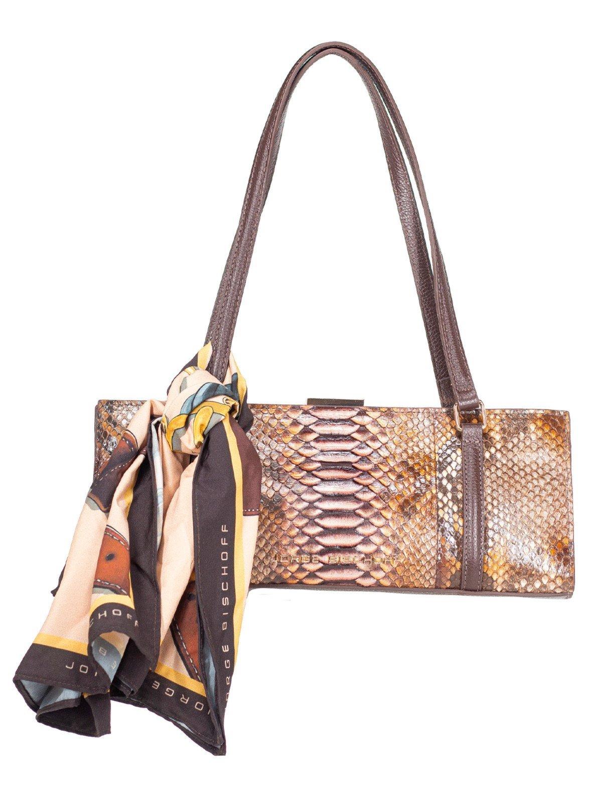 Bolsa de Ombro Feminina Jorge Bischoff Clutch Couro Cobra Python Marrom