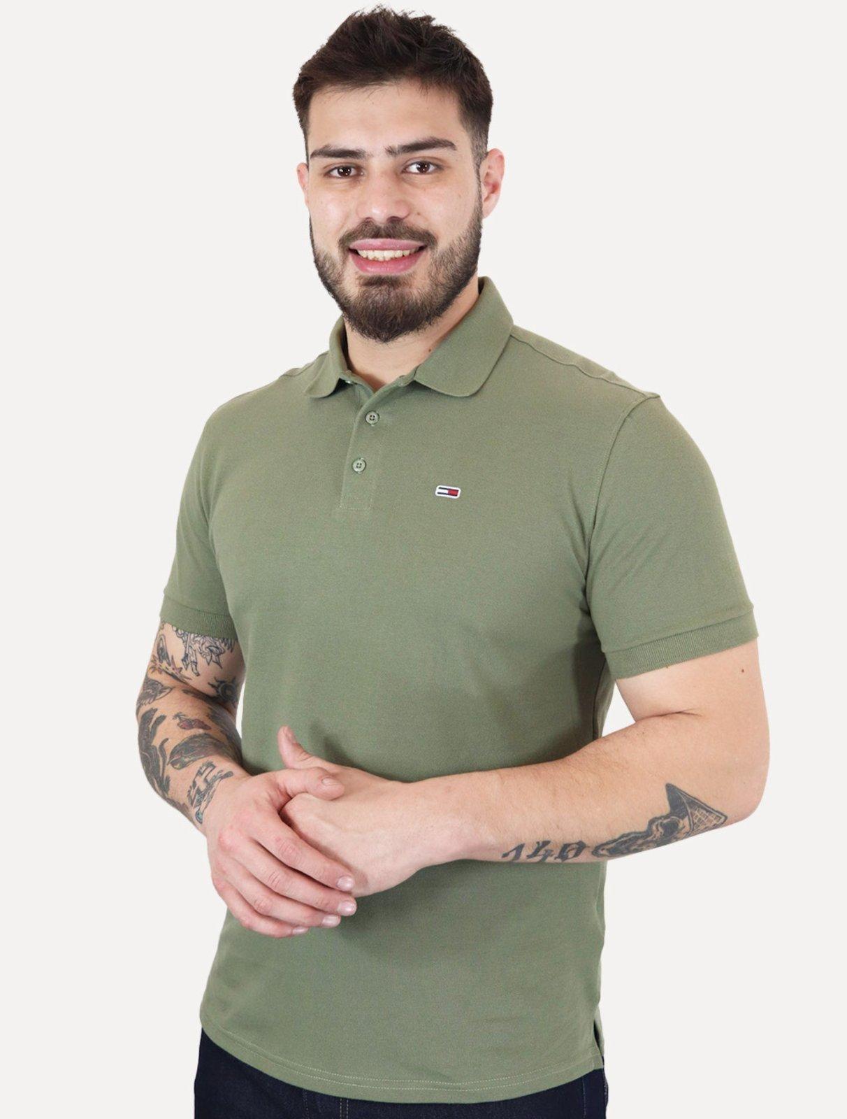 Polo Tommy Hilfiger Masculina Piquet Regular Placket Verde Militar