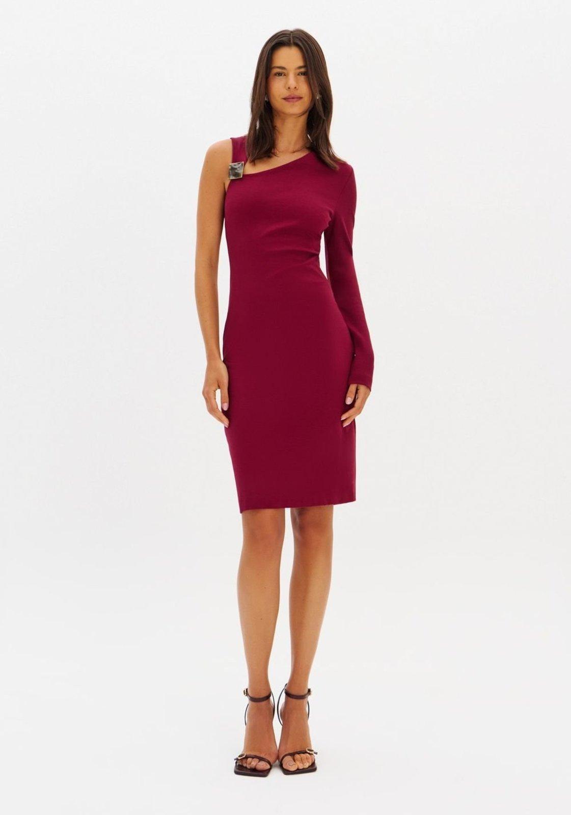 Vestido Midi Ombro Único com Metal Lança Perfume