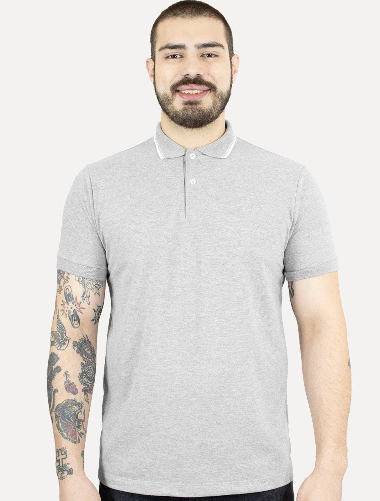 Polo Aramis Masculina Piquet Off Friso Cinza Mescla