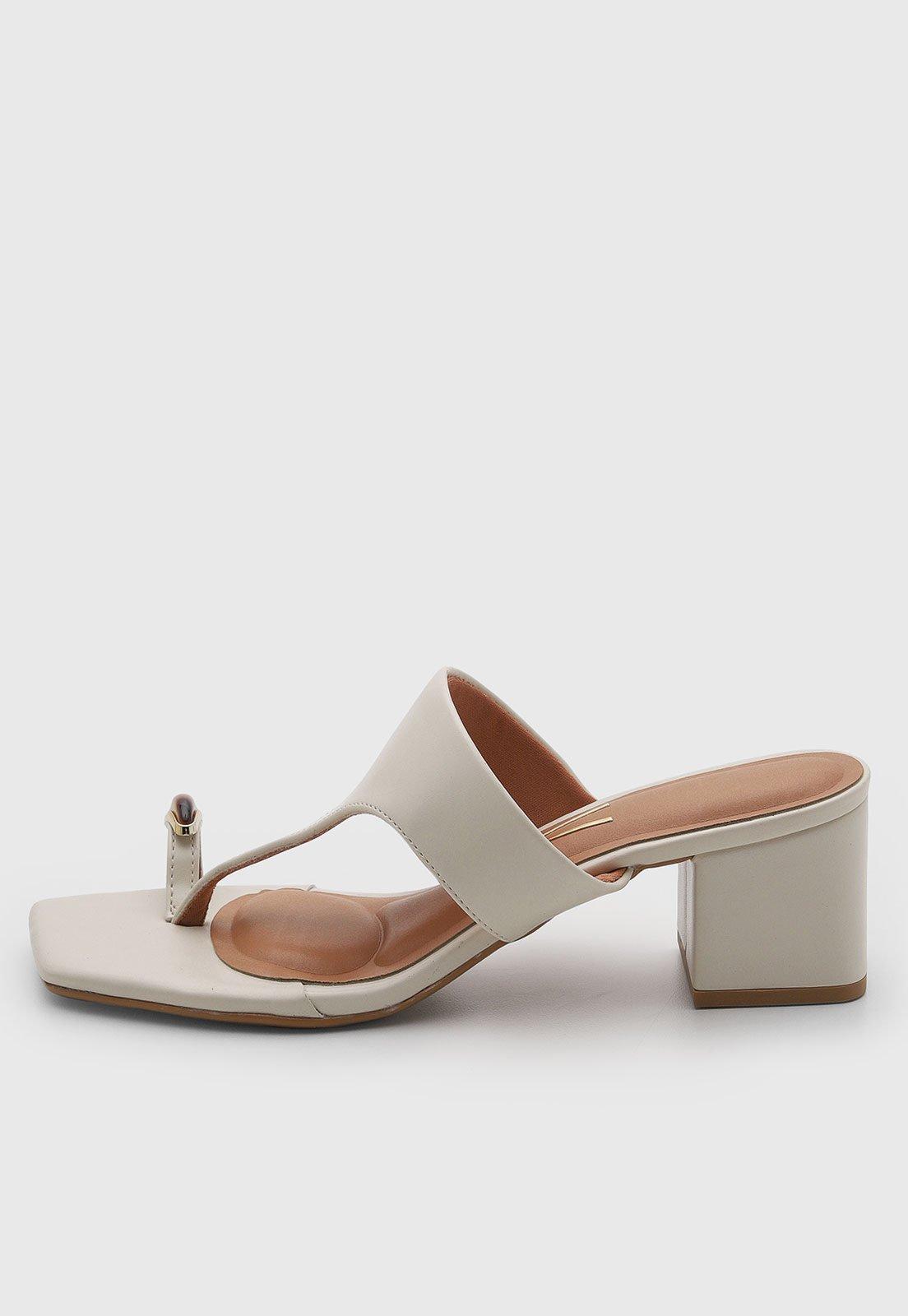 Sandália Feminina Vizzano Salto Bloco Bico Quadrado Off-White