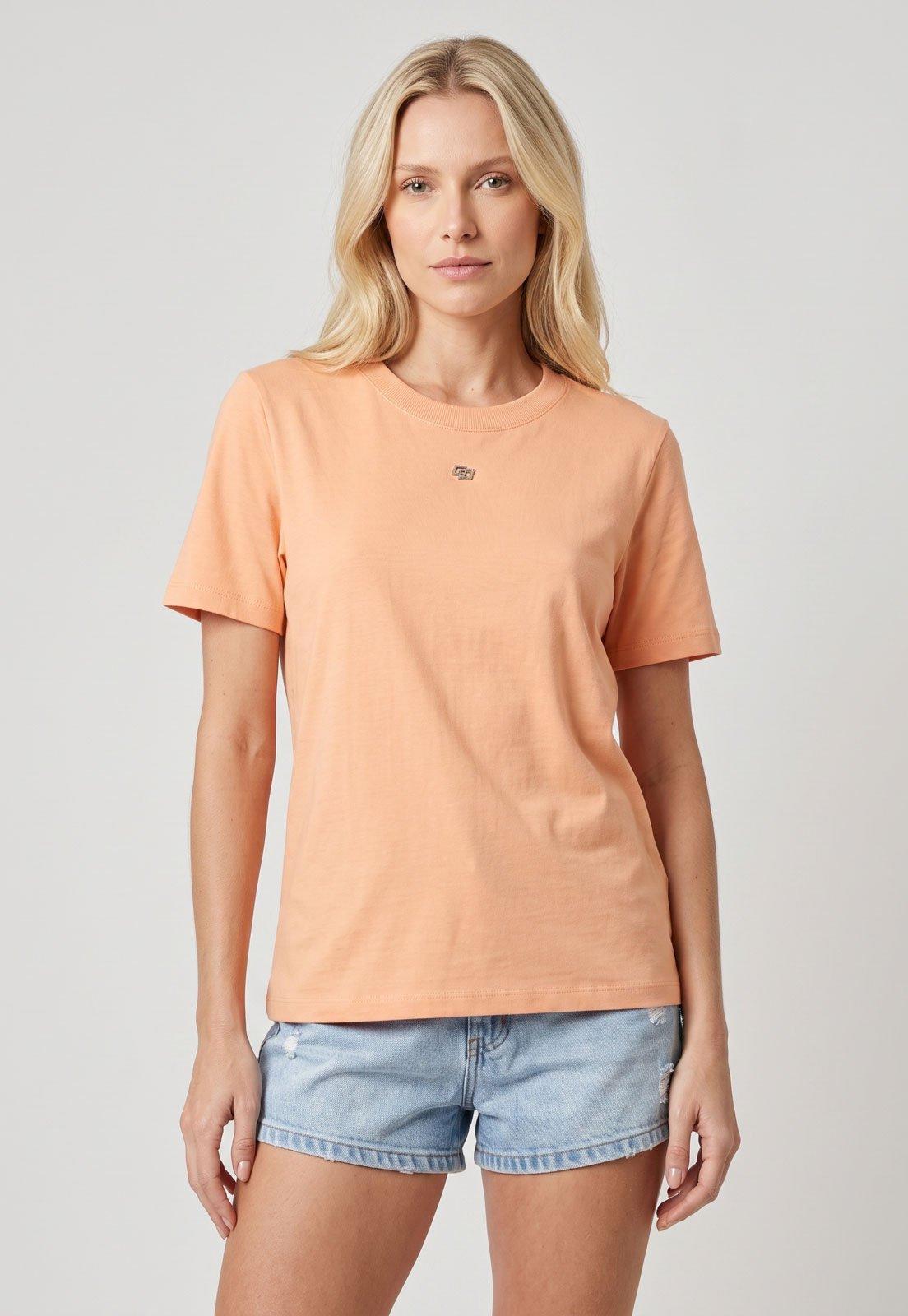 Camiseta Feminina Colcci Detalhe em Metal Laranja