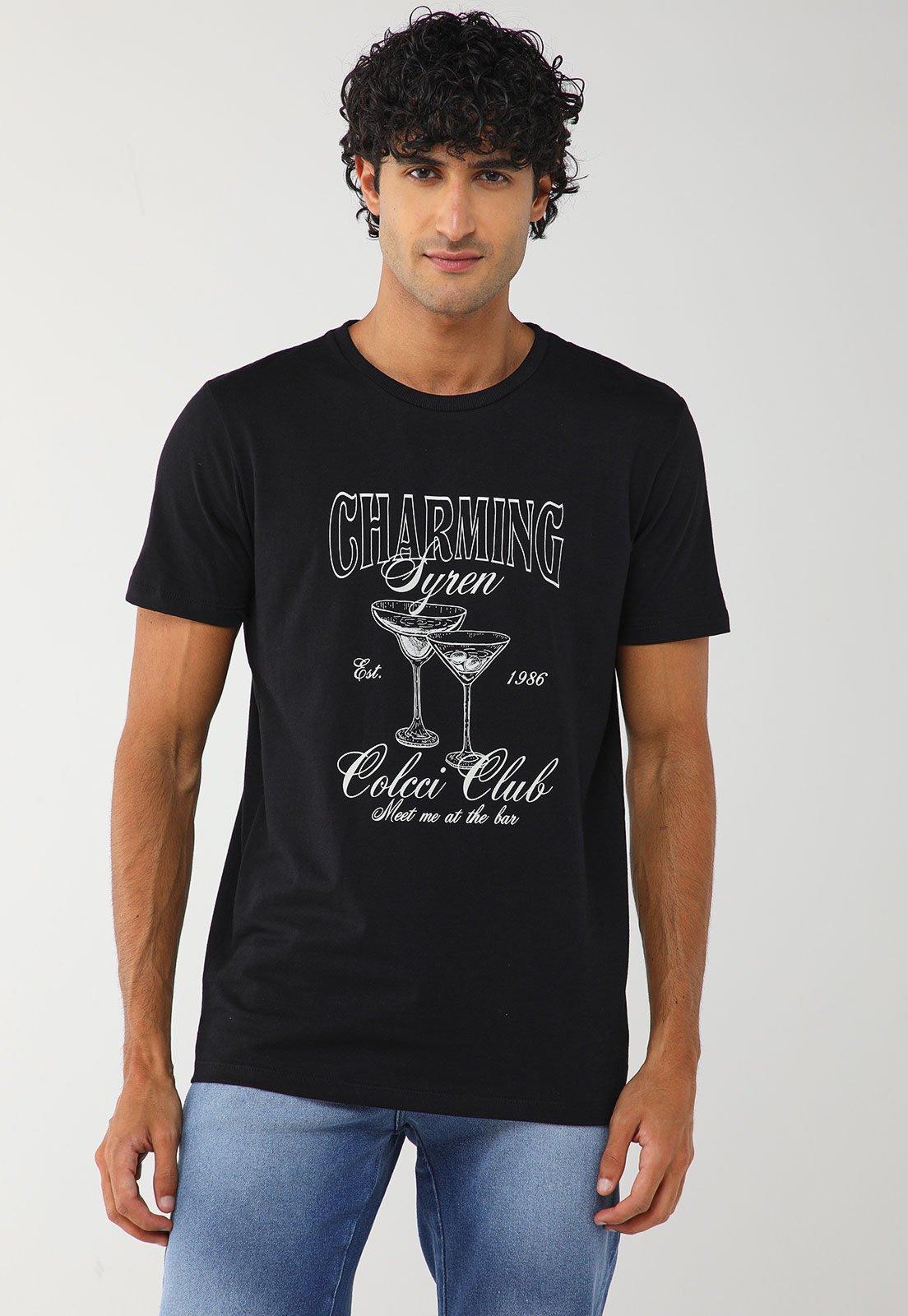 Camiseta Masculina Colcci Estampa Charming Syren Preta