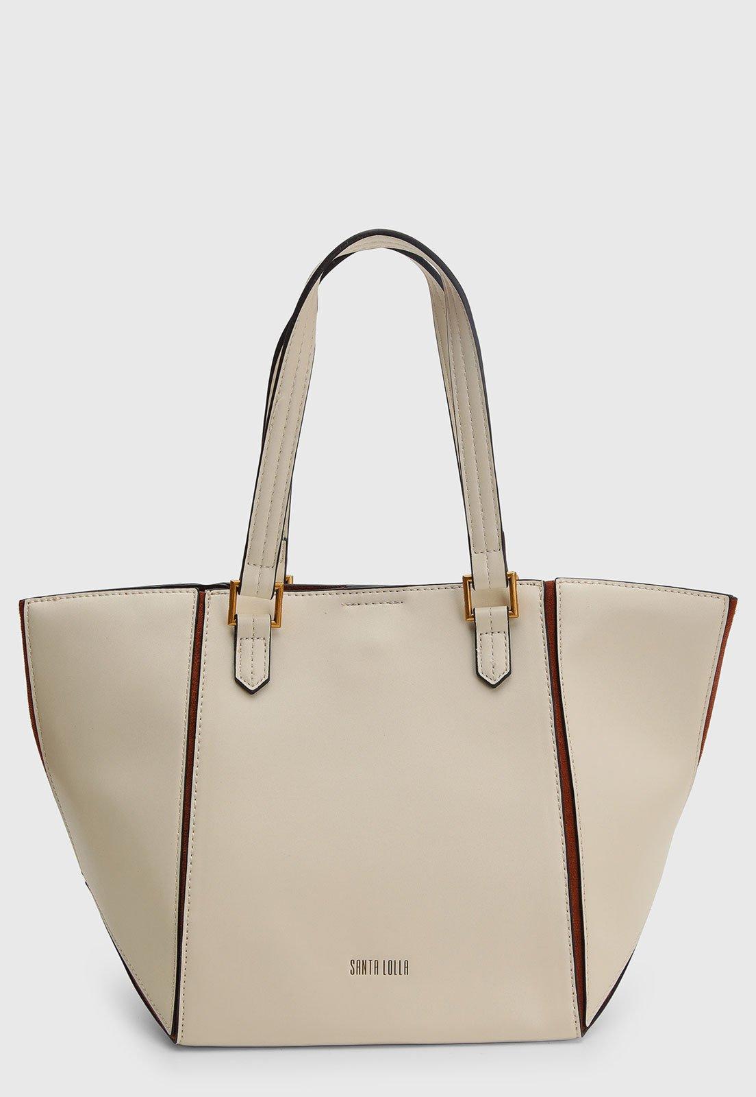 Bolsa Média Feminina Santa Lolla Detalhes Dourados Off-White