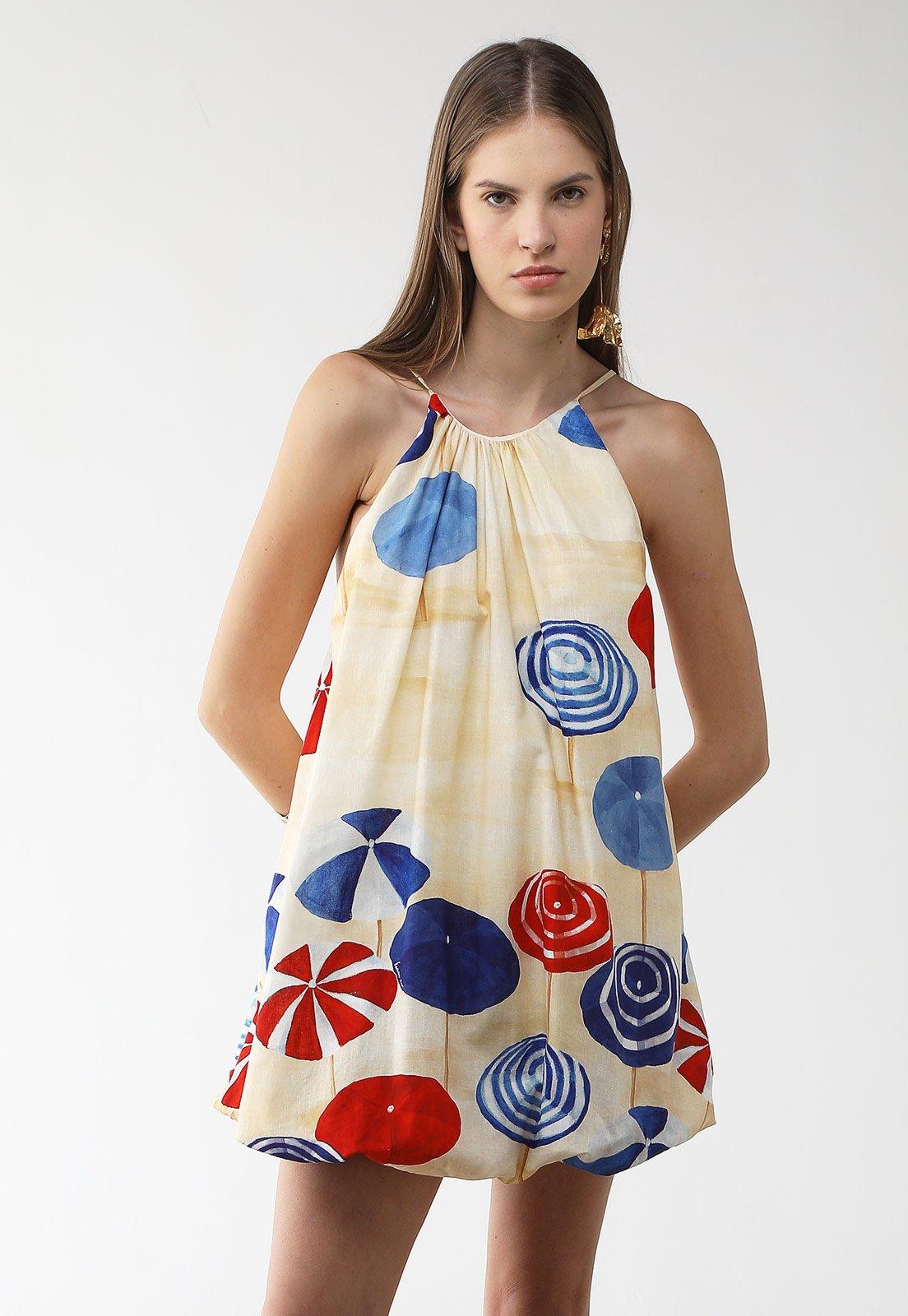 Vestido Feminino FARM Curto Estampa Bege