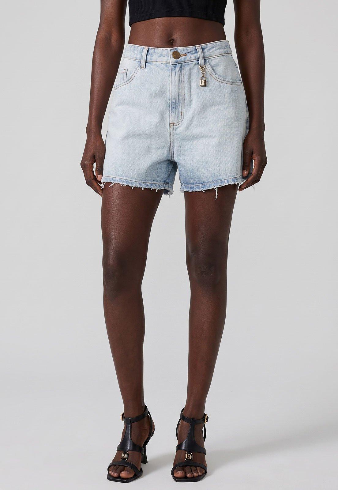Shorts Feminino Lança Perfume Barra Desfiada Azul