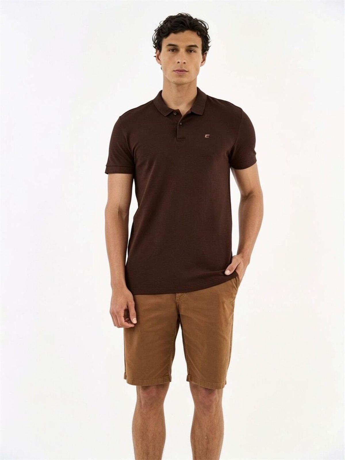 Camisa Polo Masculina Essential Flex Algodão Colcci Marrom Roccia