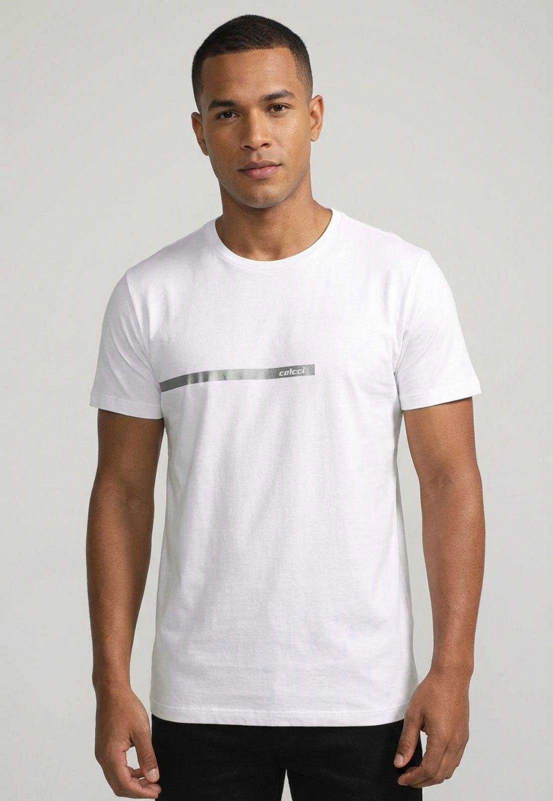 Camiseta Masculina Colcci Estampa Logo Faixa Branca