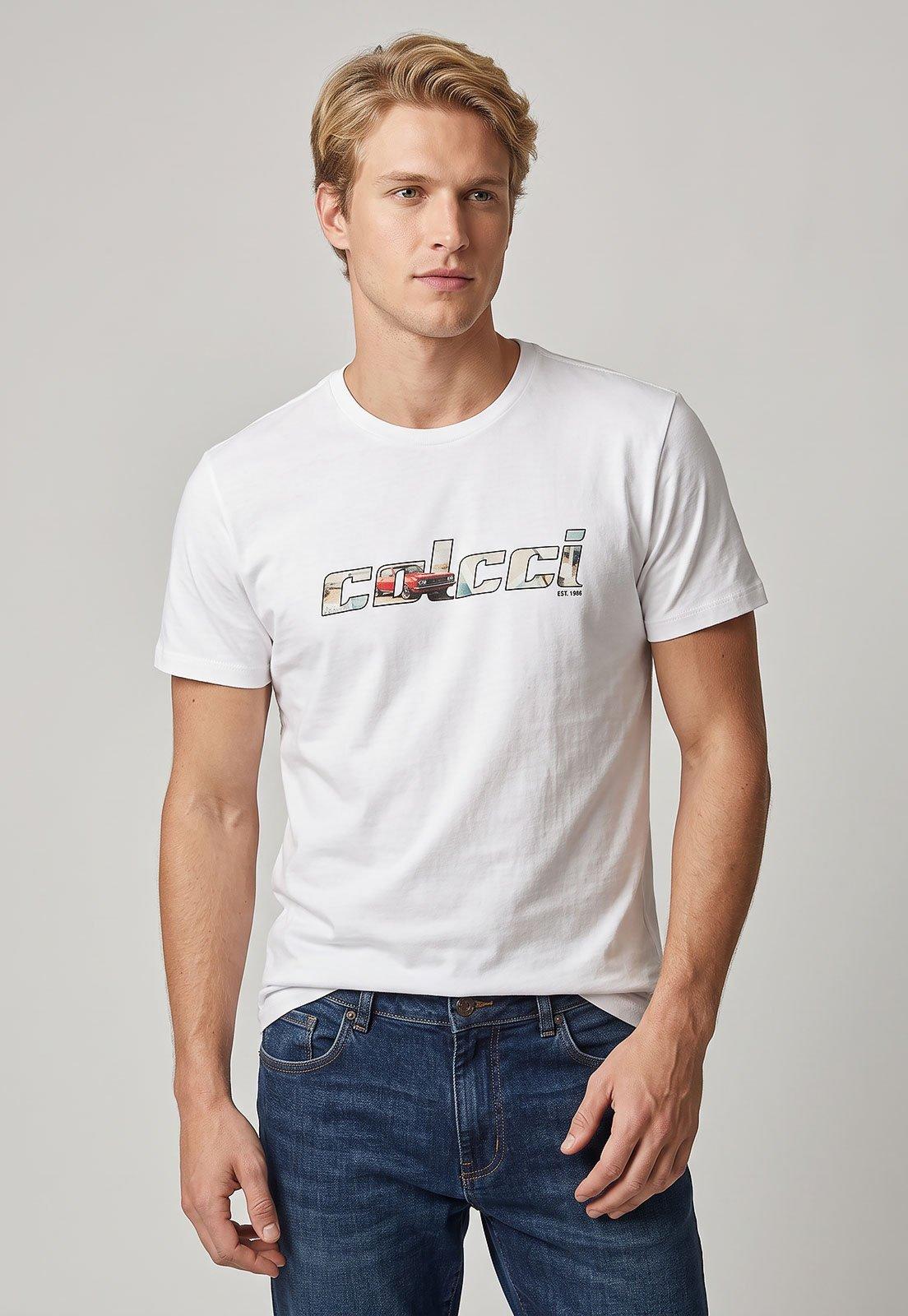Camiseta Masculina Colcci Estampa Carro Branca