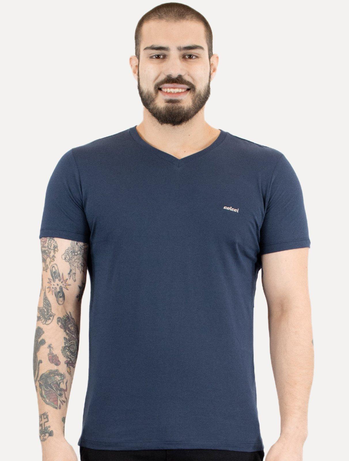 Camiseta Colcci V-Neck Logo Minimalista Azul Marinho