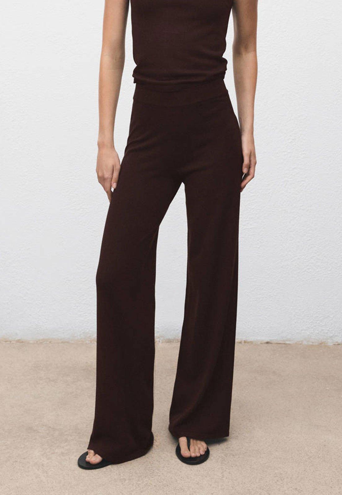 Calça Feminina Mango Perna Ampla Marrom