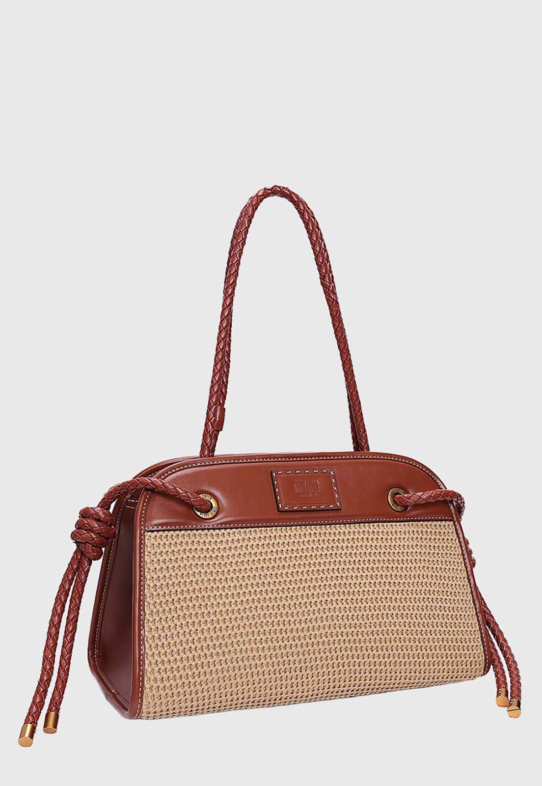 Bolsa Grande Santa Lolla Alça Trançada Bege