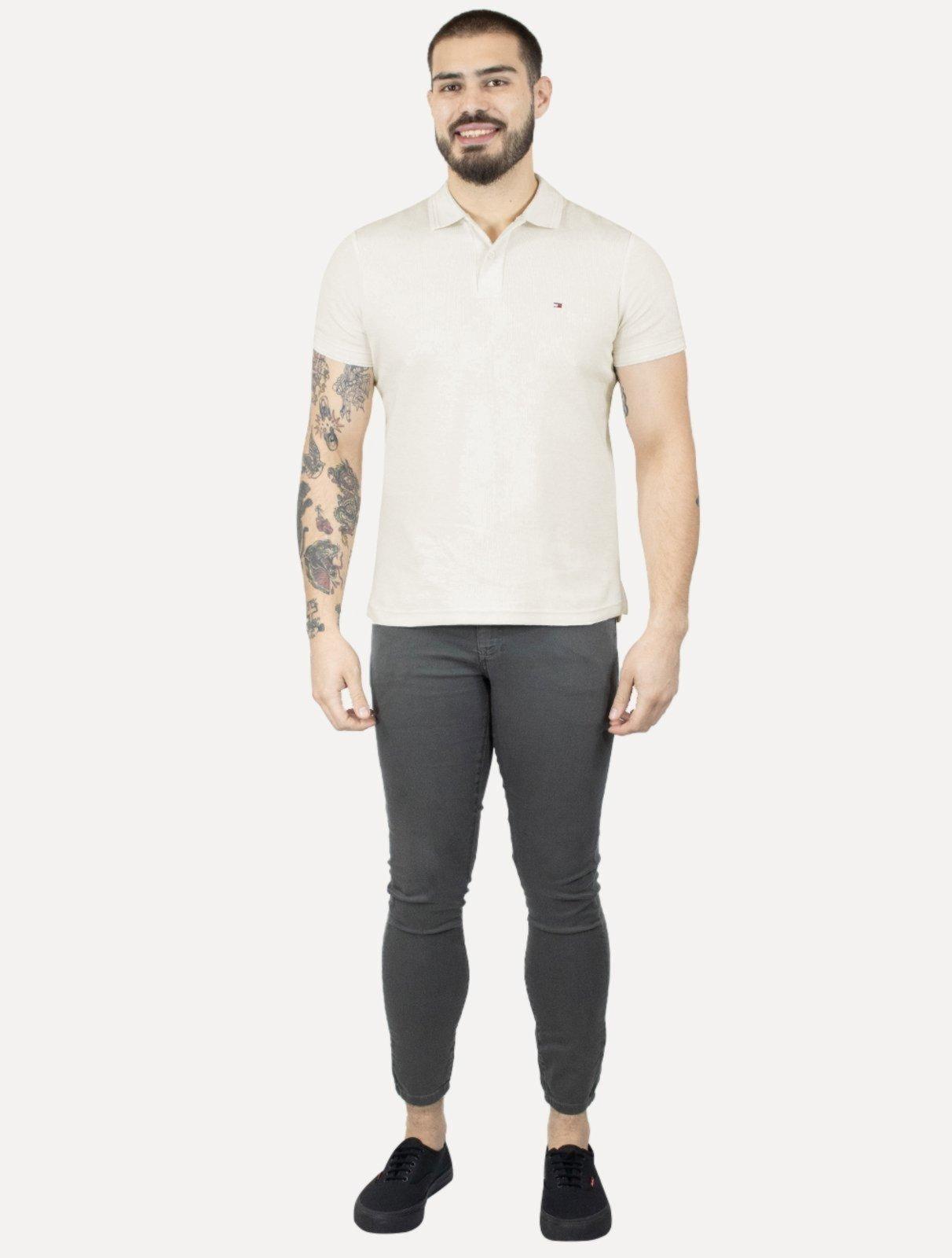 Polo Tommy Hilfiger Masculina Mercerised Jacquard Off White