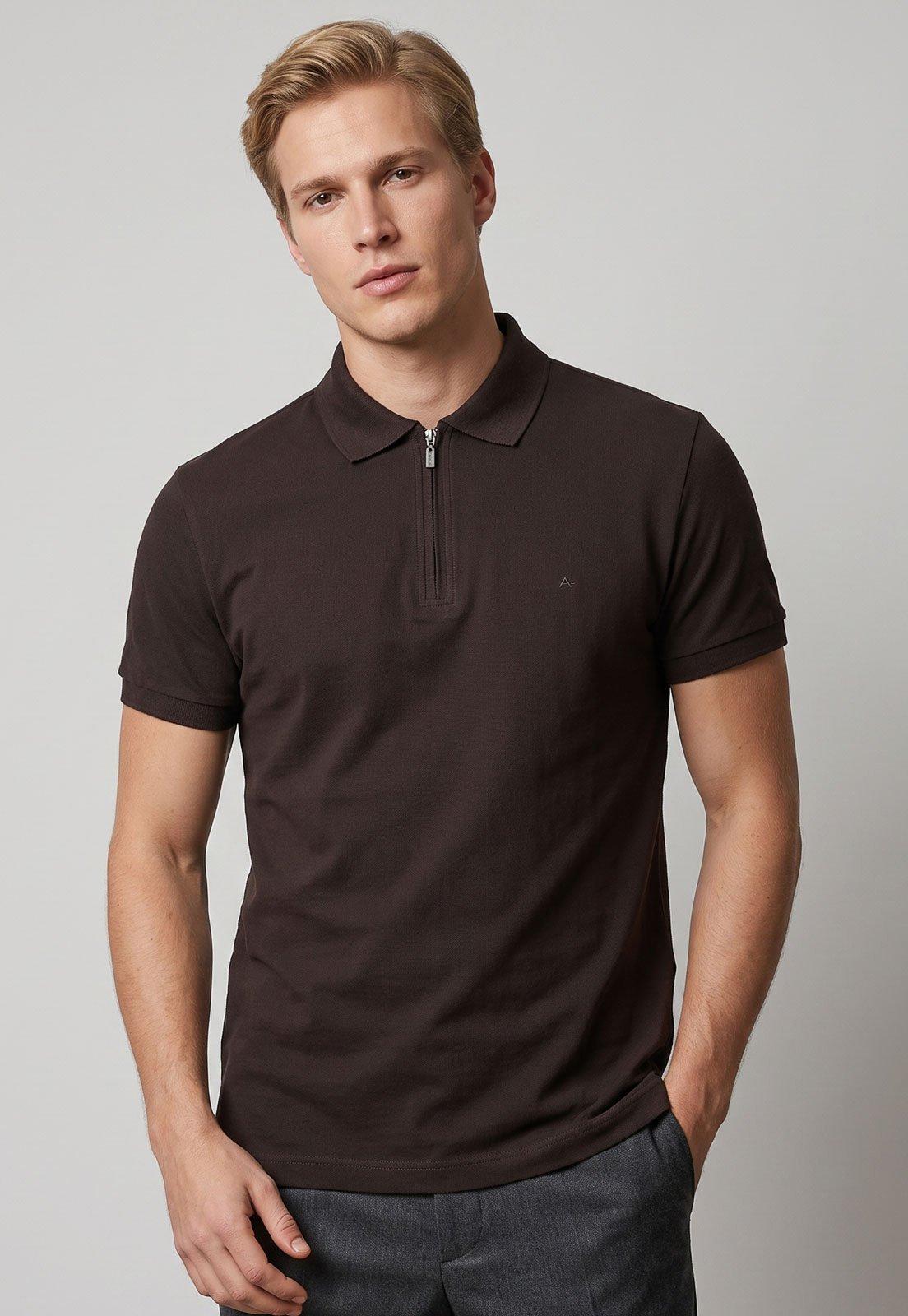 Polo Masculina Aramis Gola Zíper Marrom