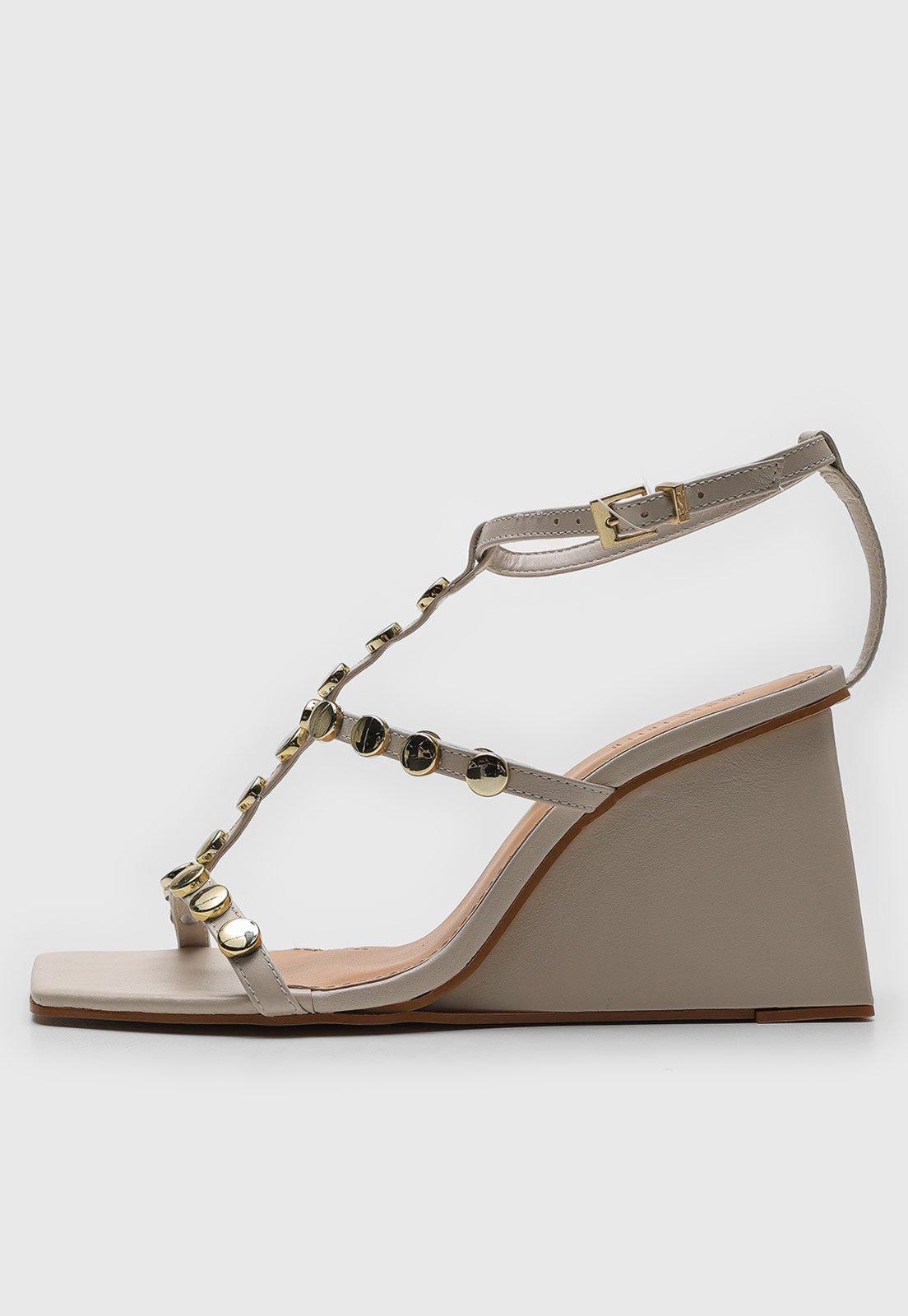 Sandália Anabela Santa Lolla Tachas Off-White