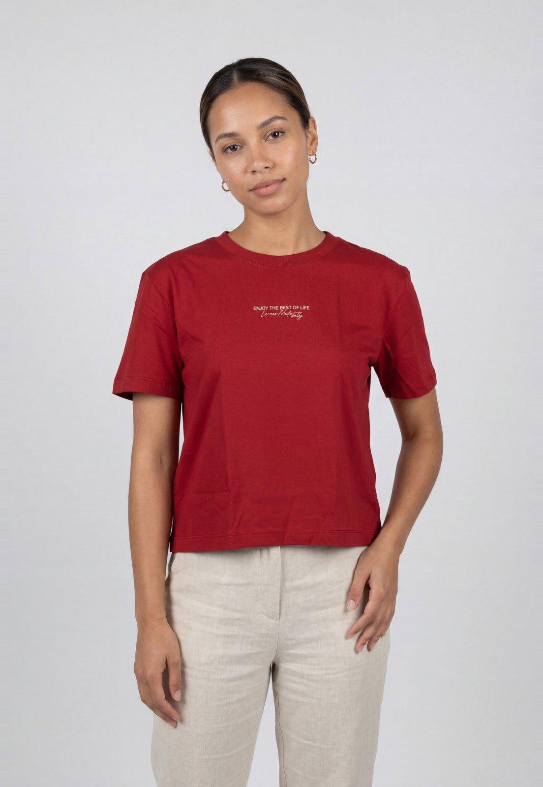 Camiseta Feminina Lança Perfume Estampa Frontal Vermelha