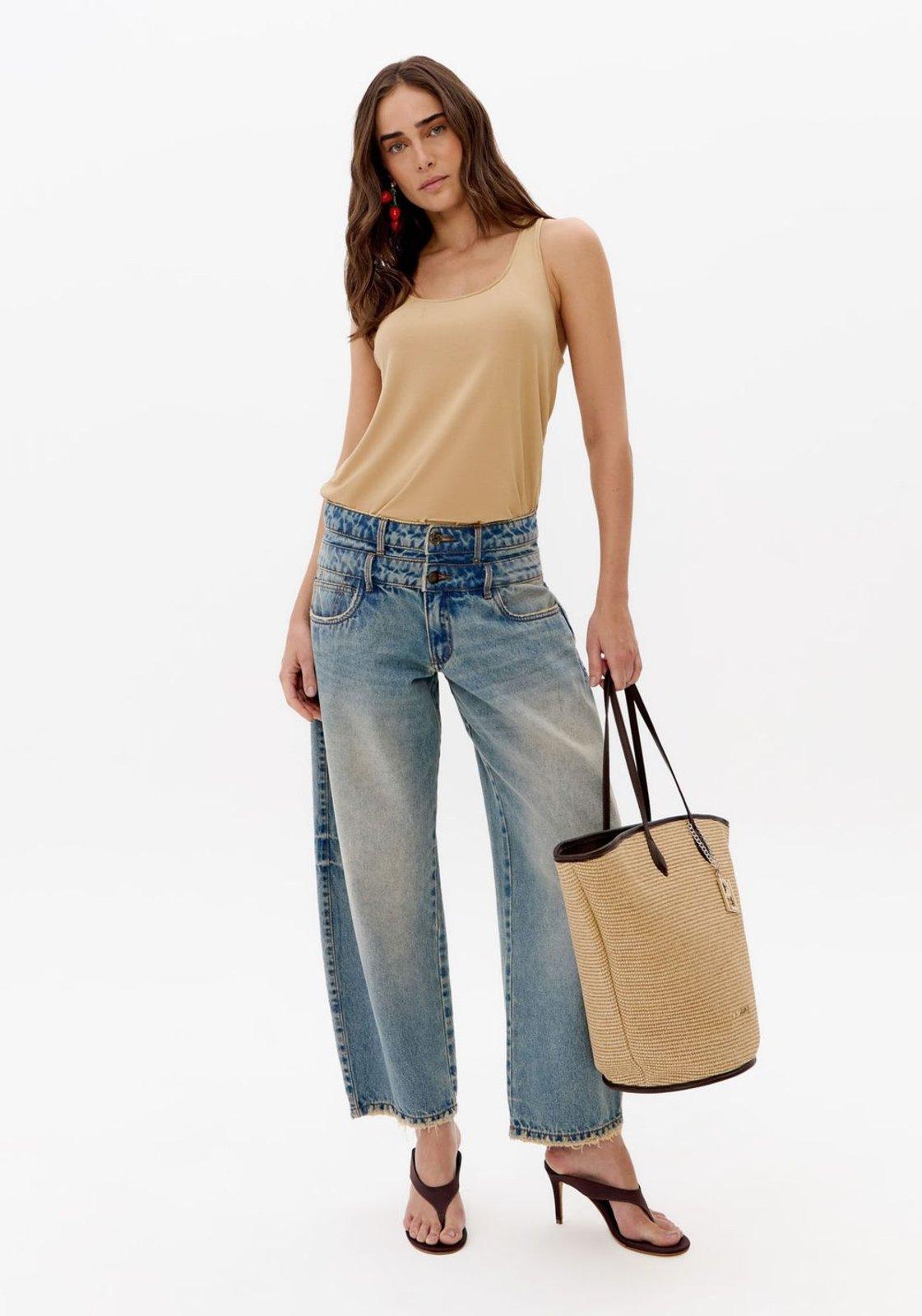 Calça Jeans Barrel Cintura Média Lança Perfume