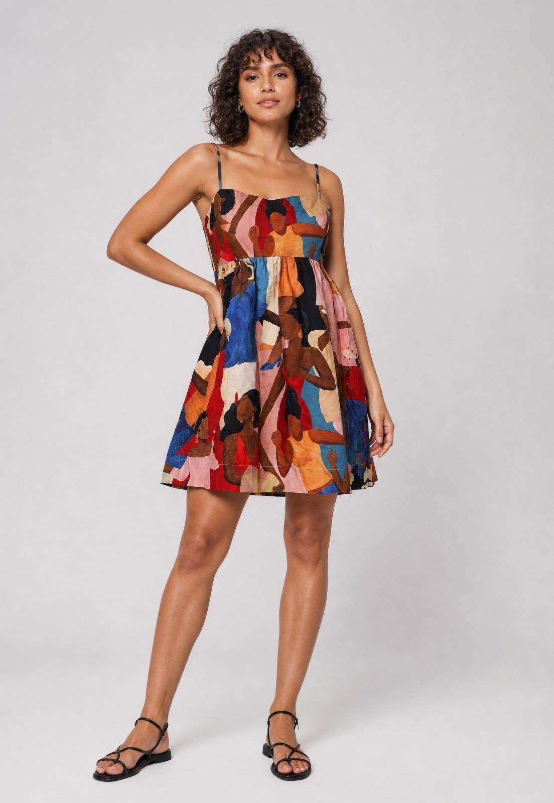 Vestido Feminino Curto FARM Estampado Alças Finas Vermelho