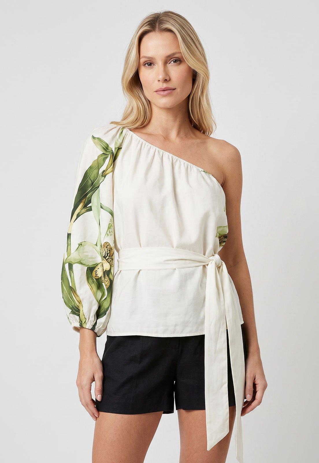 Blusa Feminina FARM Assimétrica Estampada Off-White