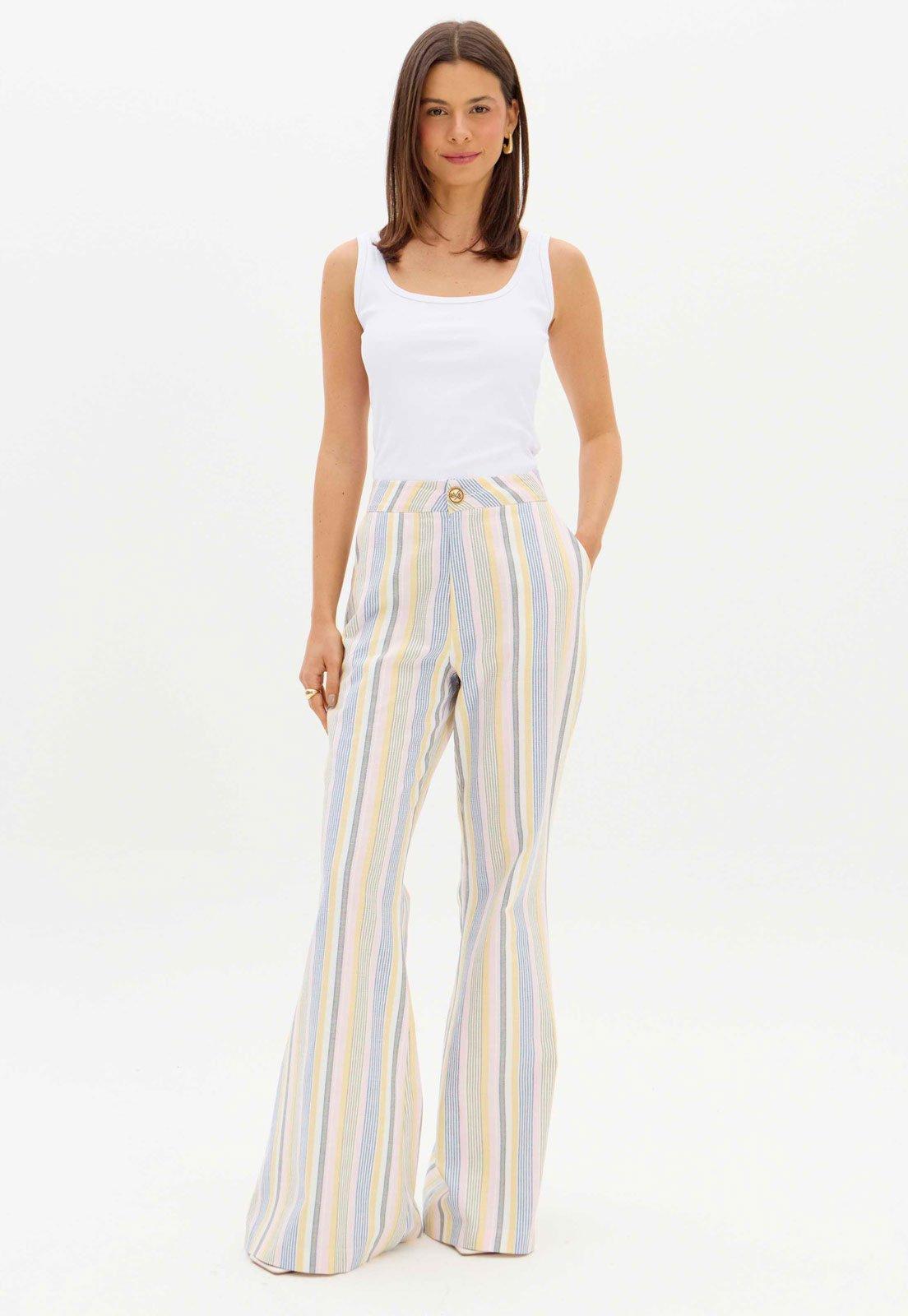 Calça Flare Feminina Lança Perfume Listrada Azul