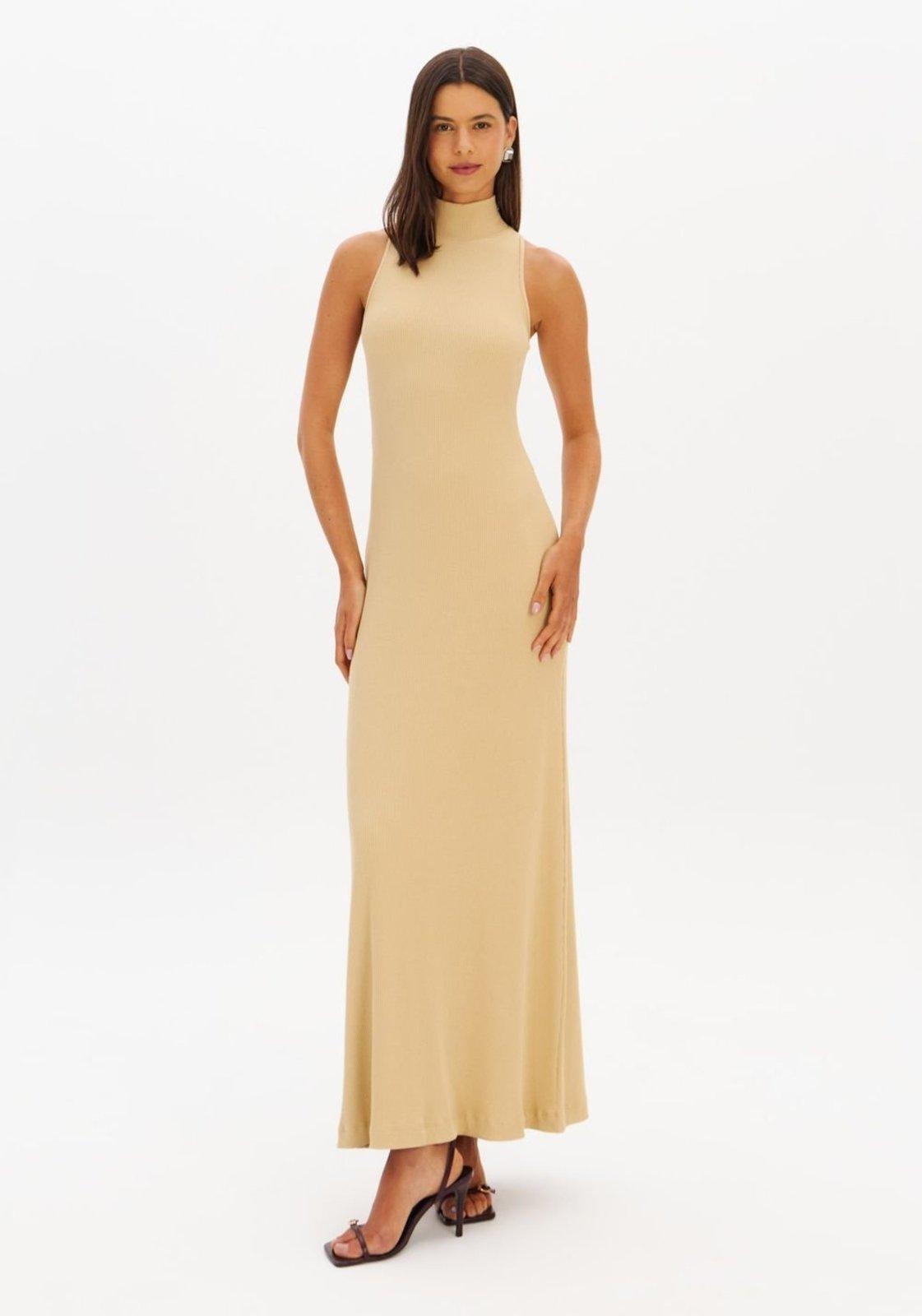 Vestido Super Midi Canelado Gola Alta Lança Perfume