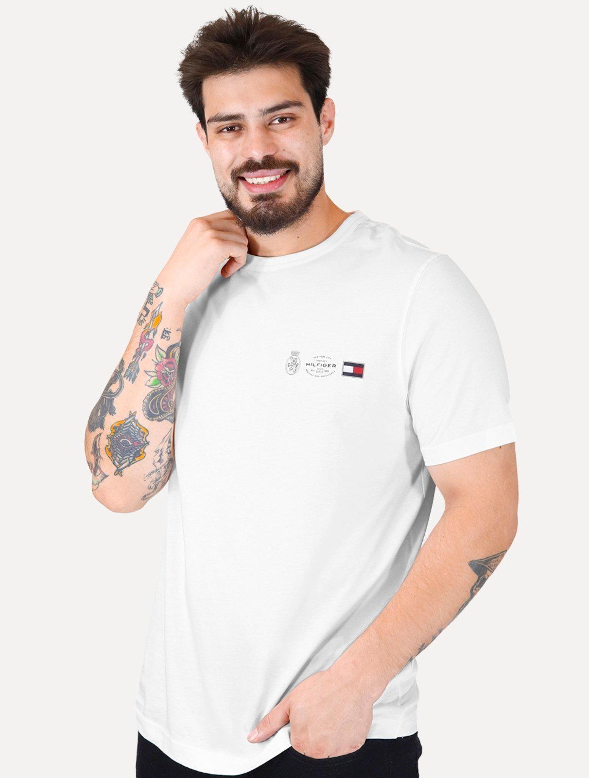 Camiseta Tommy Hilfiger Masculina Regular Small Crest Outline Branca
