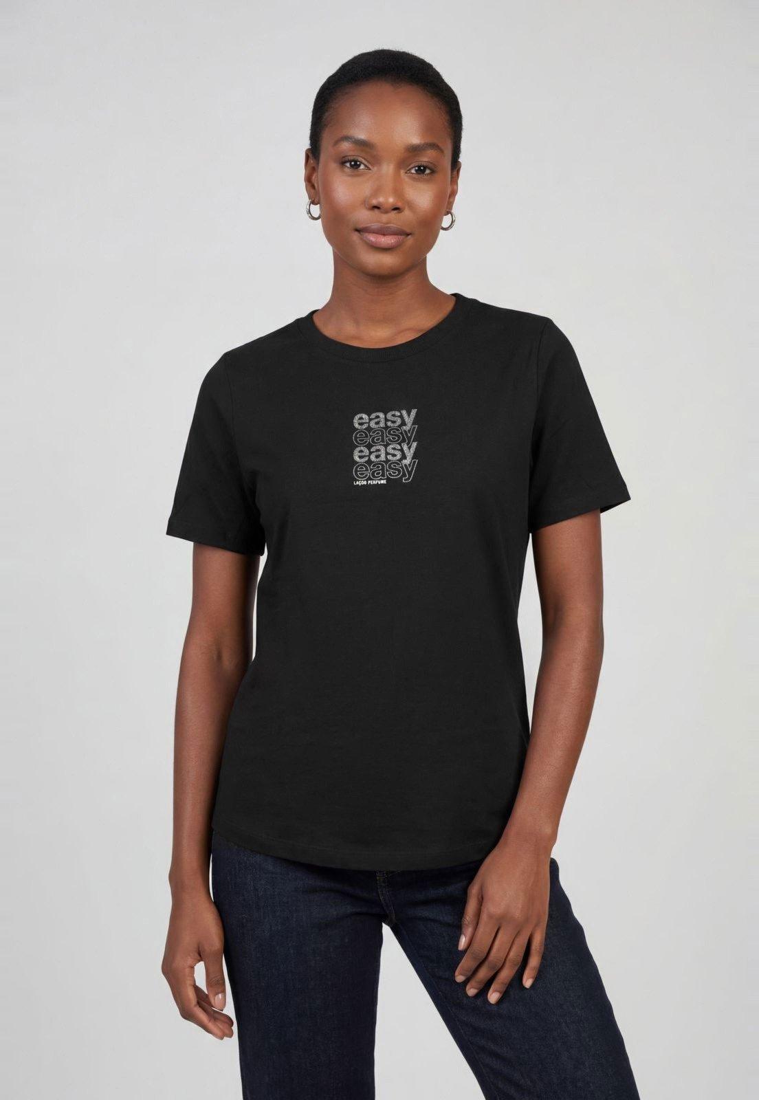 Camiseta Feminina Lança Perfume Estampa Frontal Preta