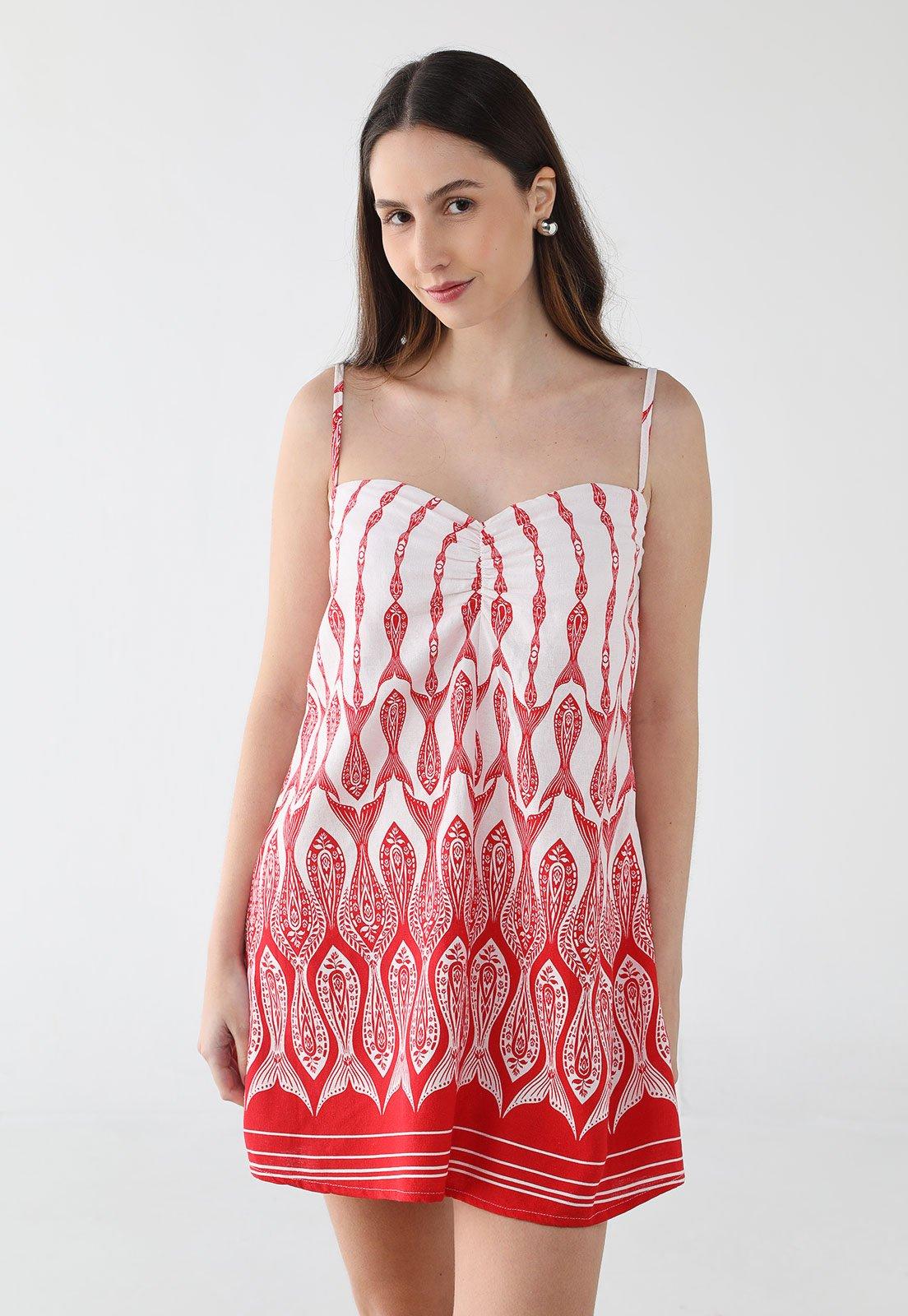 Vestido Feminino FARM Curto Estampa Vermelho