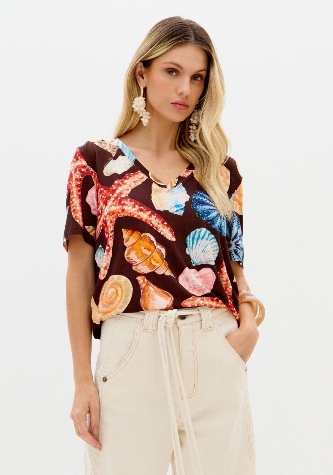 Blusa Decote V Estampada Lança Perfume