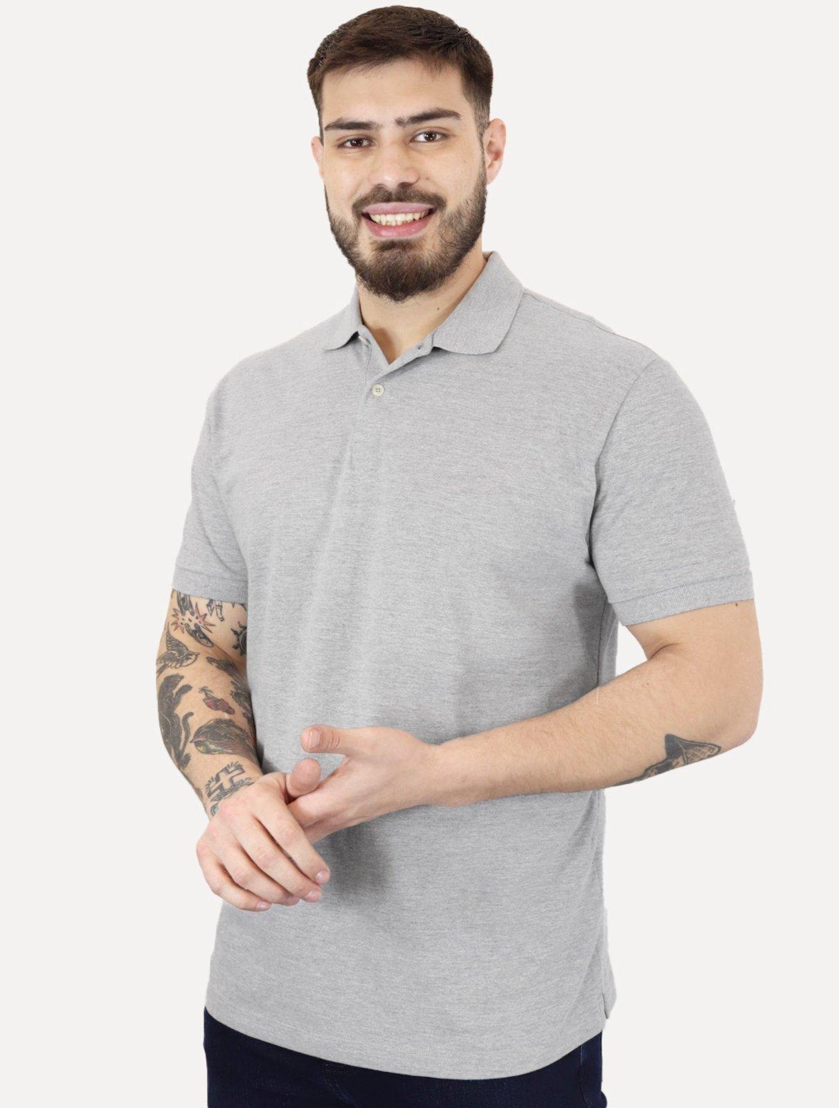 Polo Aramis Masculina Basic Piquet Mono Cinza Mescla