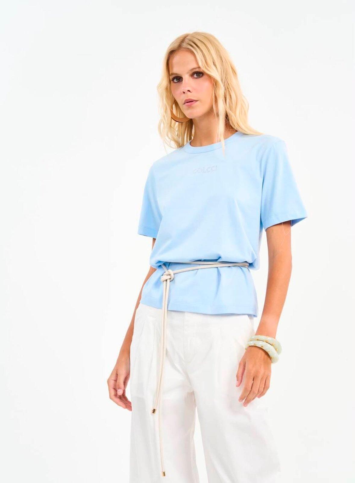 Camiseta com Logo em Brilho Colcci Azul Tranquil Blue