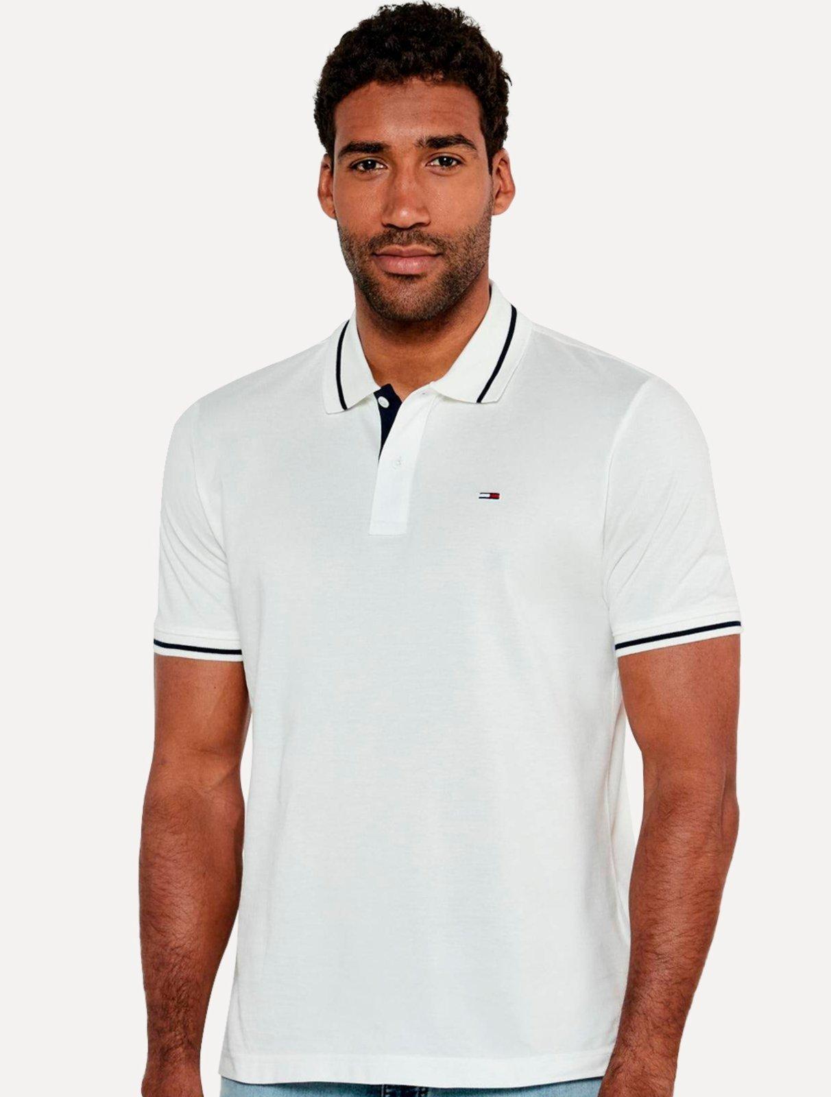 Polo Tommy Jeans Masculina Piquet Regular Tipped Branca