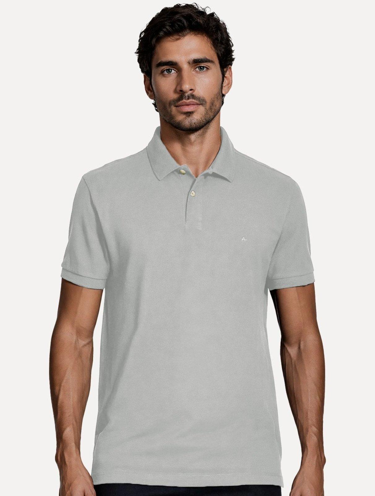 Polo Aramis Masculina Basic Piquet Mono Cinza Claro