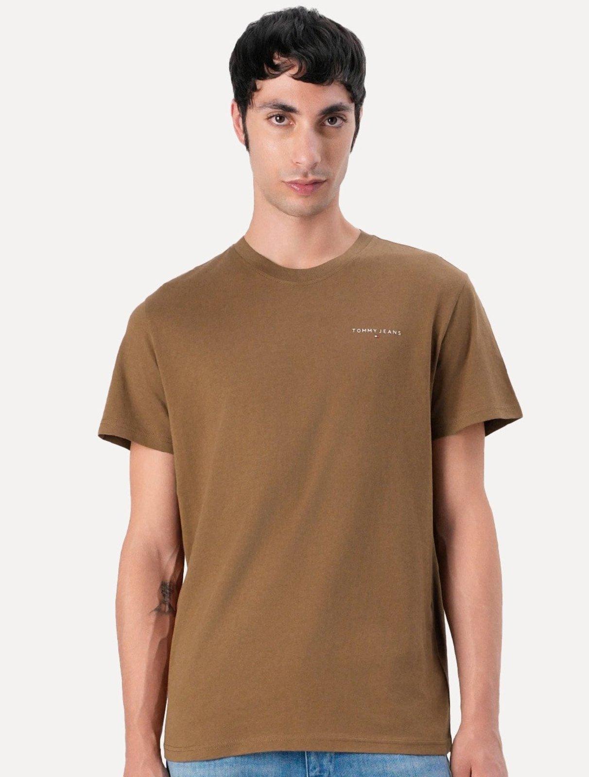 Camiseta Tommy Jeans Masculina Slim Linear Chest Marrom