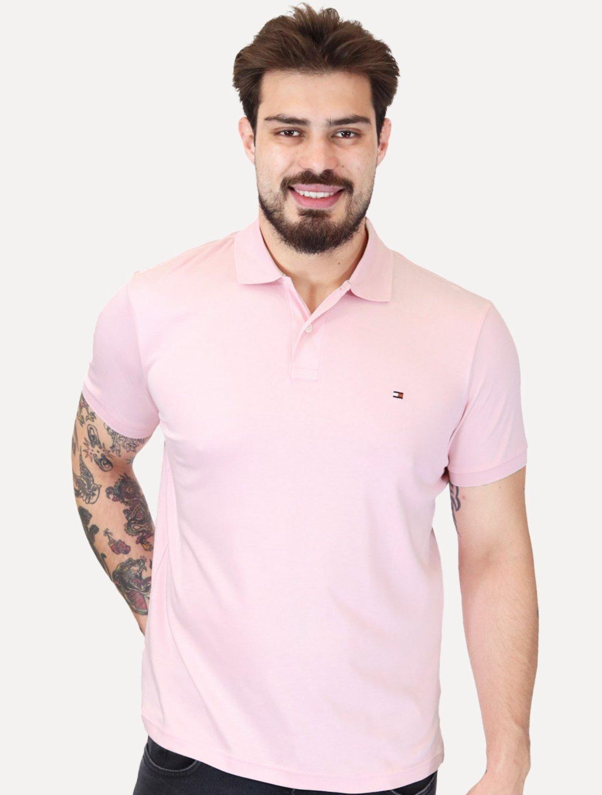 Polo Tommy Hilfiger Masculina Malha Liquid Cotton Seasonal Rosa Fosco