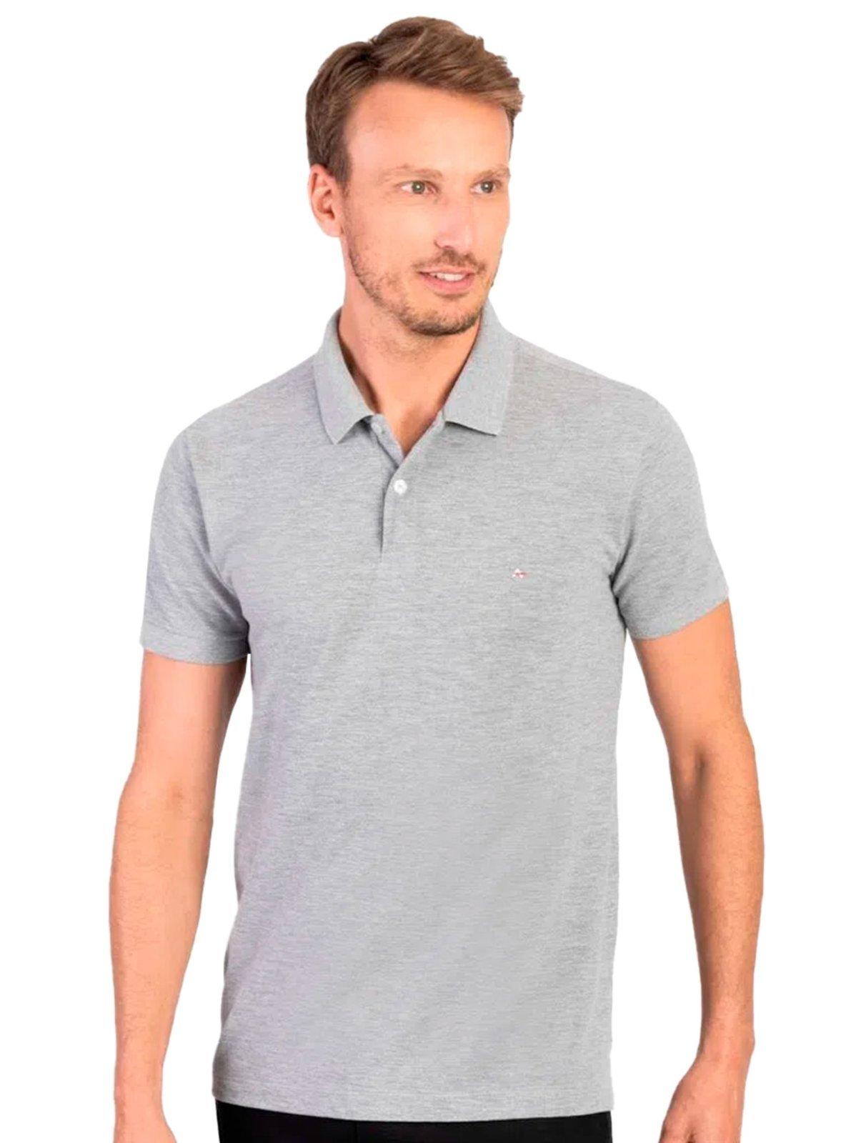 Polo Aramis Masculina Basic Piquet Cinza Mescla