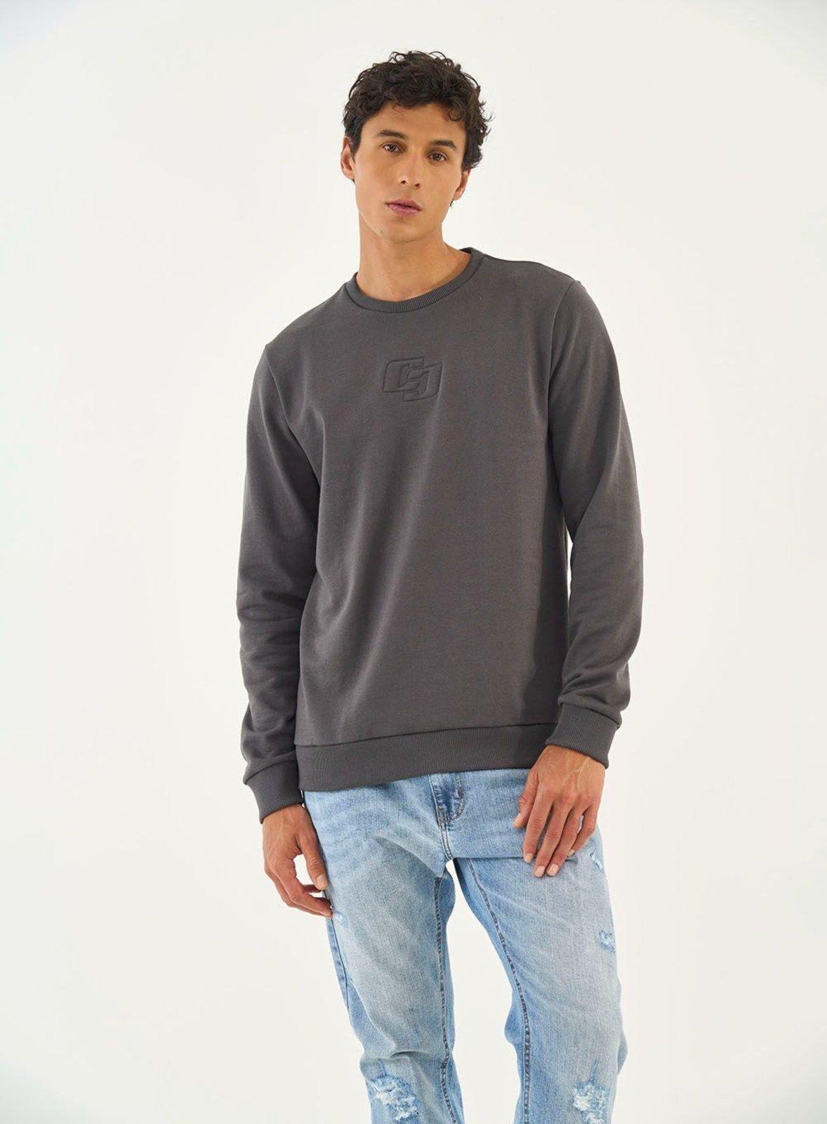 Blusão Moletom Slim Com Logo Bordada Colcci Cinza Moonquake