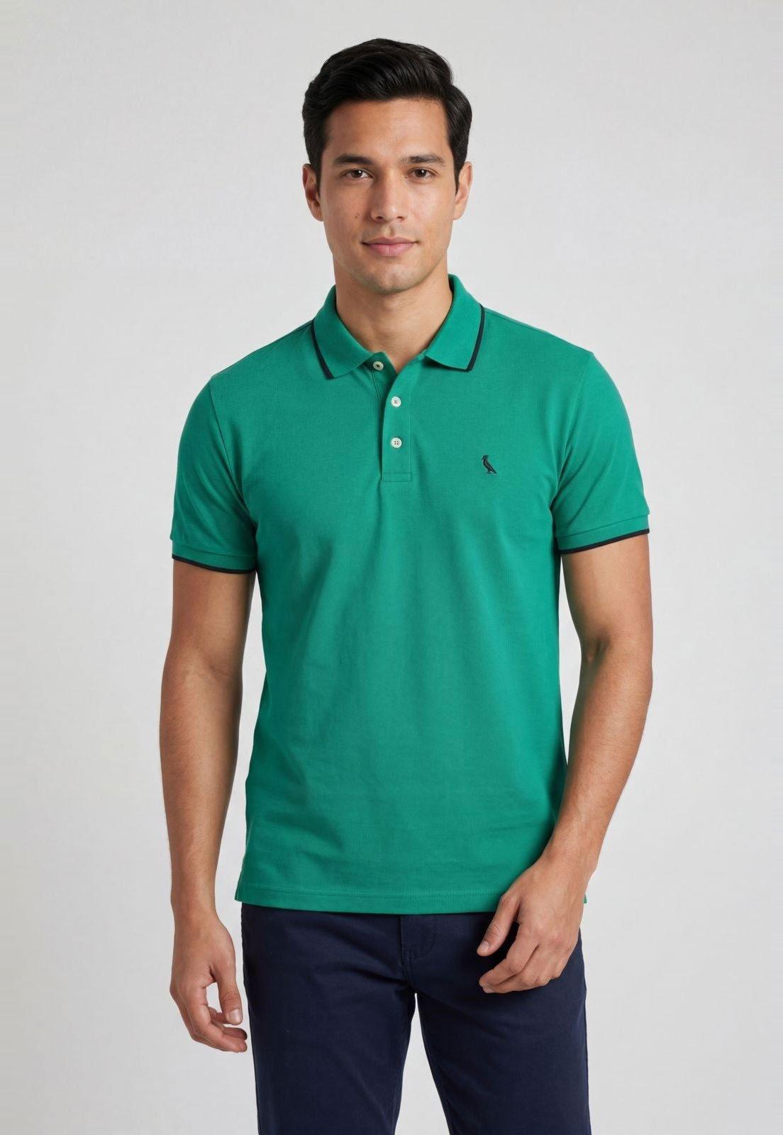 Polo Masculina Reserva Gola Contrastante Verde