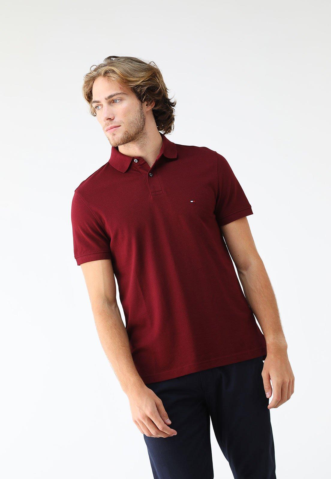 Camisa Polo Tommy Hilfiger Reta Bordô