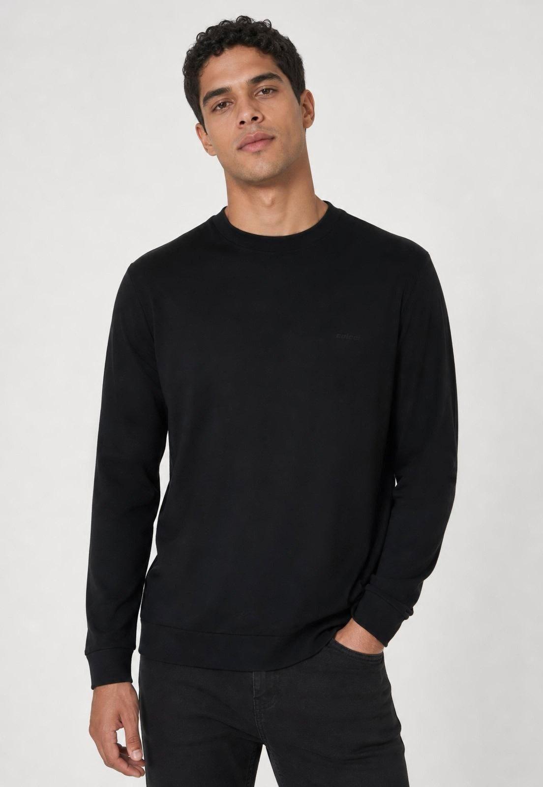 Blusa de Moletom Fechada Masculina Colcci Gola Redonda Preta