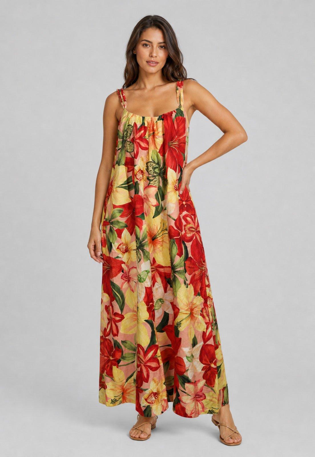 Vestido Feminino FARM Longo Estampa Floral Amarelo