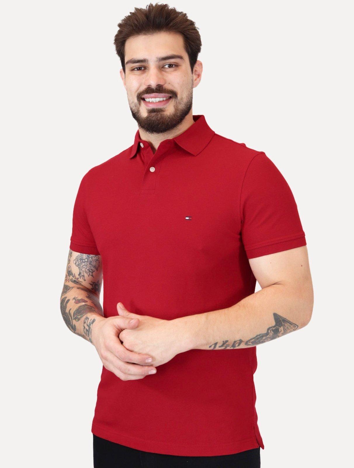 Polo Tommy Hilfiger Masculina Regular Piquet 1985 Vermelho Médio